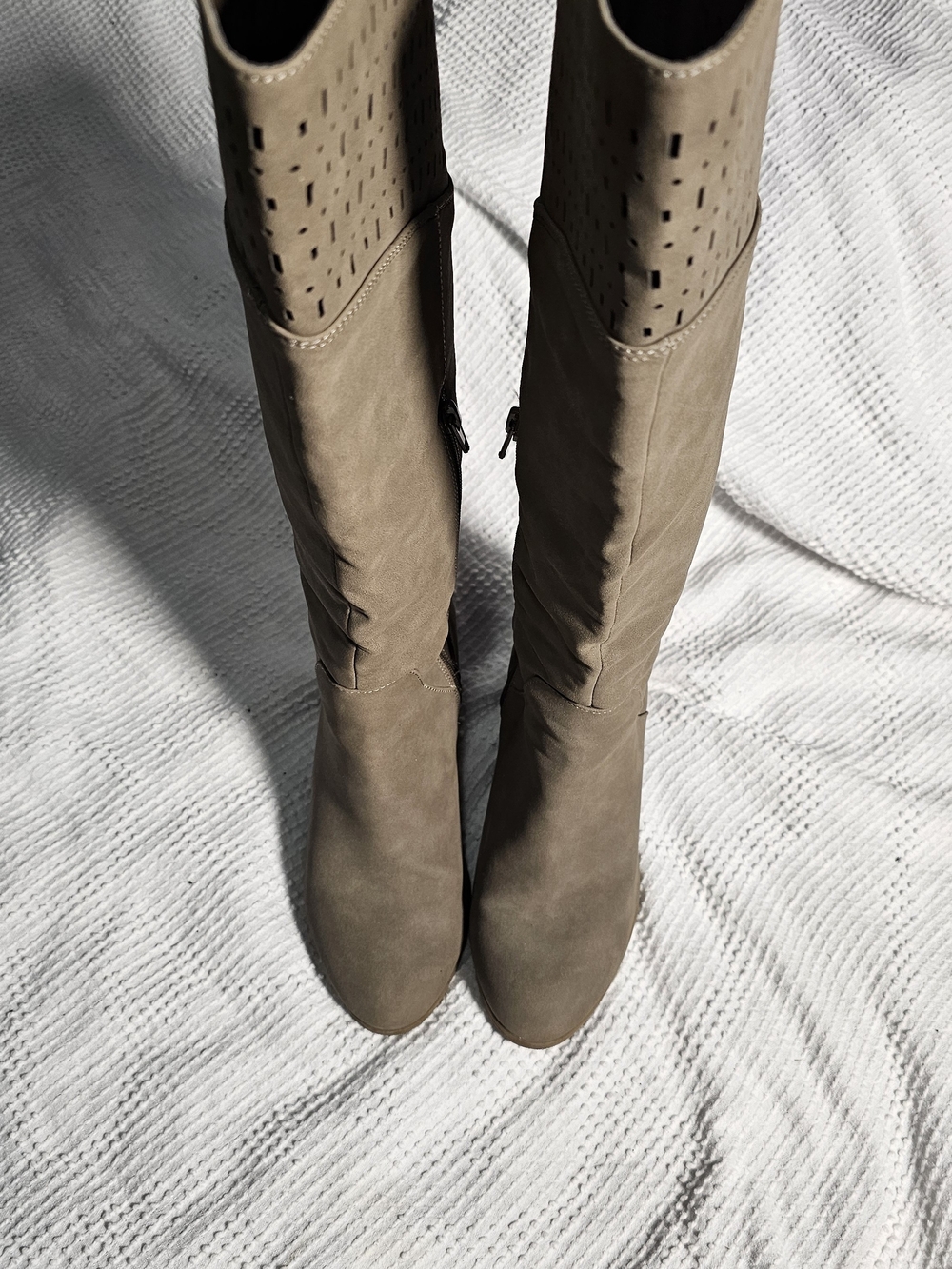 Jasmine Taupe Knee-High Wedge Boots - Picture 3 of 15